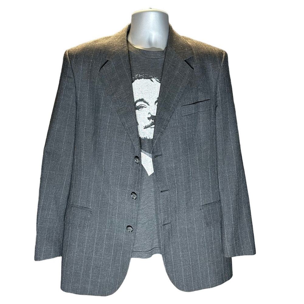 Vintage Andre Villard Gray Pin Stipe Wool Blend Sports Coat Size 40R